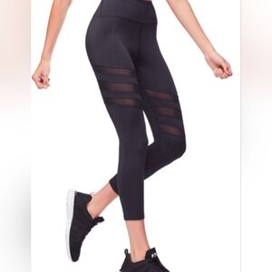 NWT Women's 0 Gym Leggings Workout Good American Black Mesh Panel Athletic